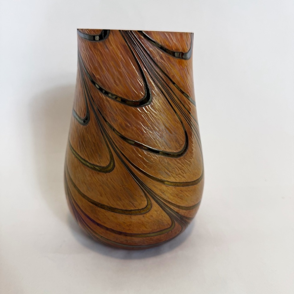 Vintage Teleflora Iridescent Brown Swirl Pulled Loop Feather Texture Art Glass